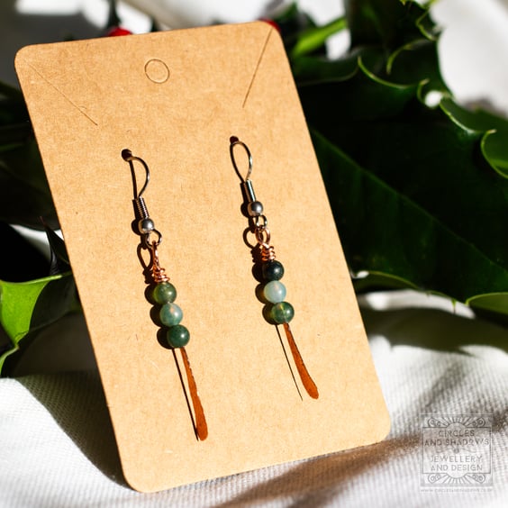 Indian Agate Beads and Copper Drop Earrings