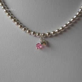 Sterling Silver and Crystal Necklace With Charm