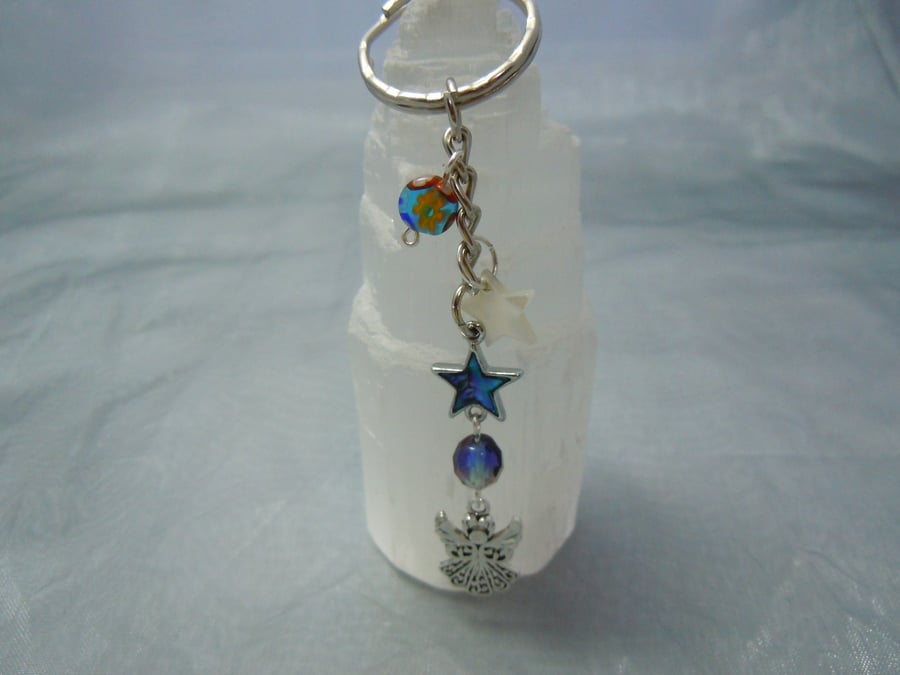 Keyring & bag charm in silver tone metal with an Angel charm
