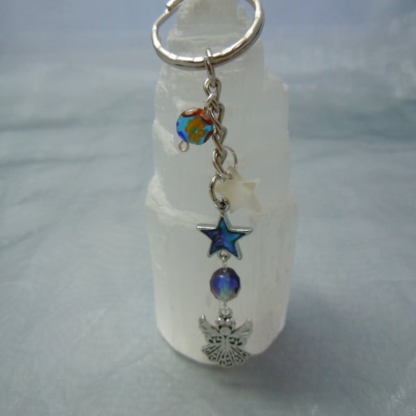 Keyring & bag charm in silver tone metal with an Angel charm