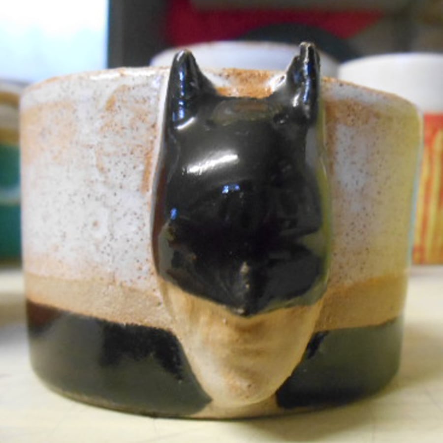 Mug "Batman does espresso" Black and speckled white Ceramic..
