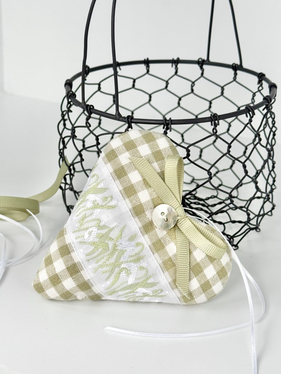 SNOWDROP HEART - with lavender or wool - fabric heart decoration - sage green