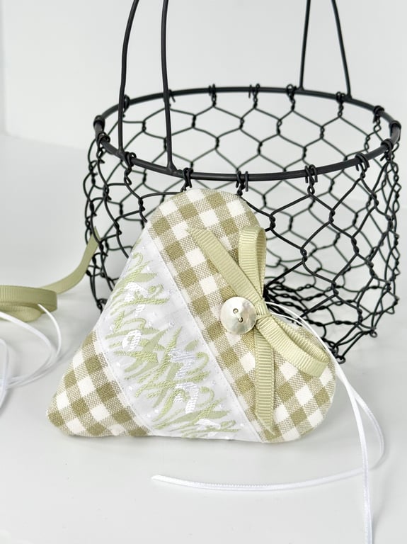 SNOWDROP HEART - with lavender or wool - fabric heart decoration - sage green