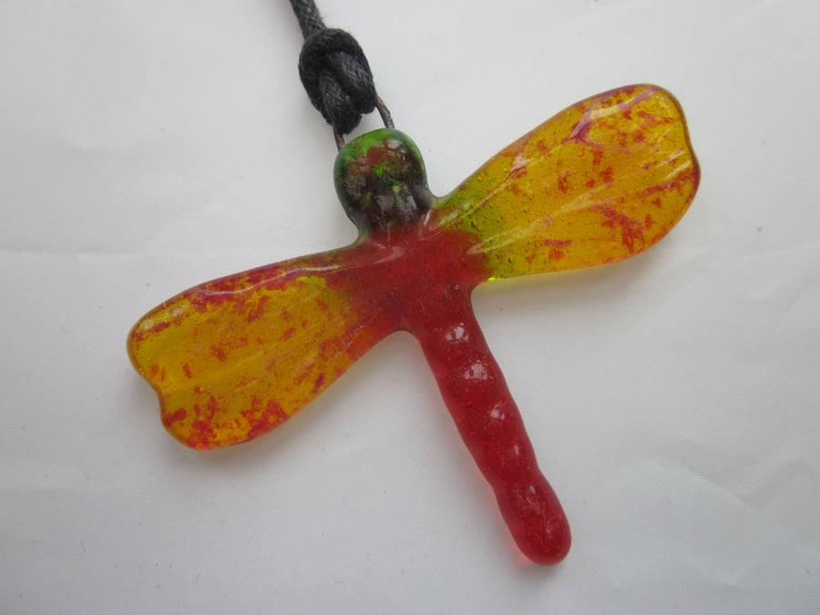 Handmade cast glass dragonfly pendant or ornament - bright lights
