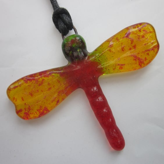 Handmade cast glass dragonfly pendant or ornament - bright lights