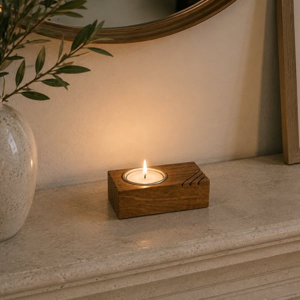 Reclaimed Teak Tealight Candle Holder – Handmade Contemporary Wooden Home Décor