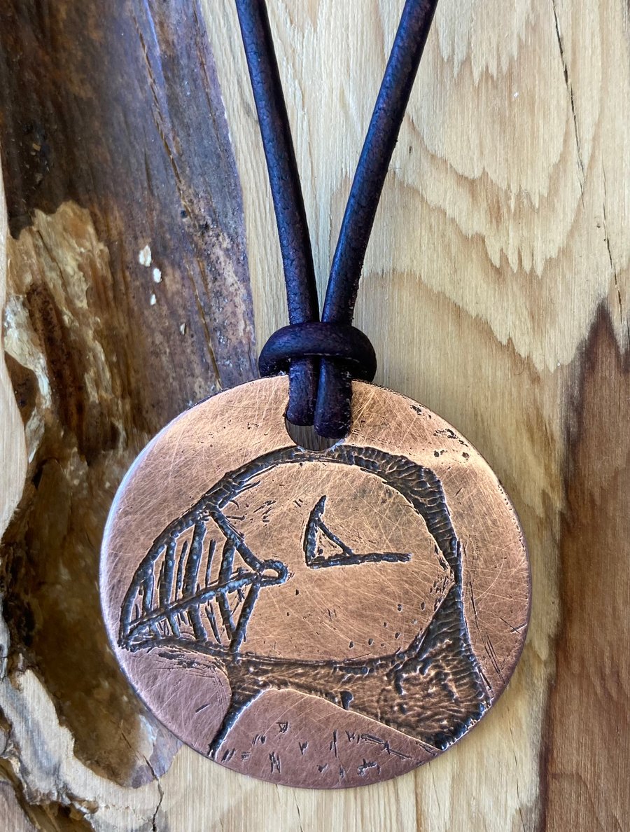 Puffin - Handmade Etched Copper Pendant Necklace