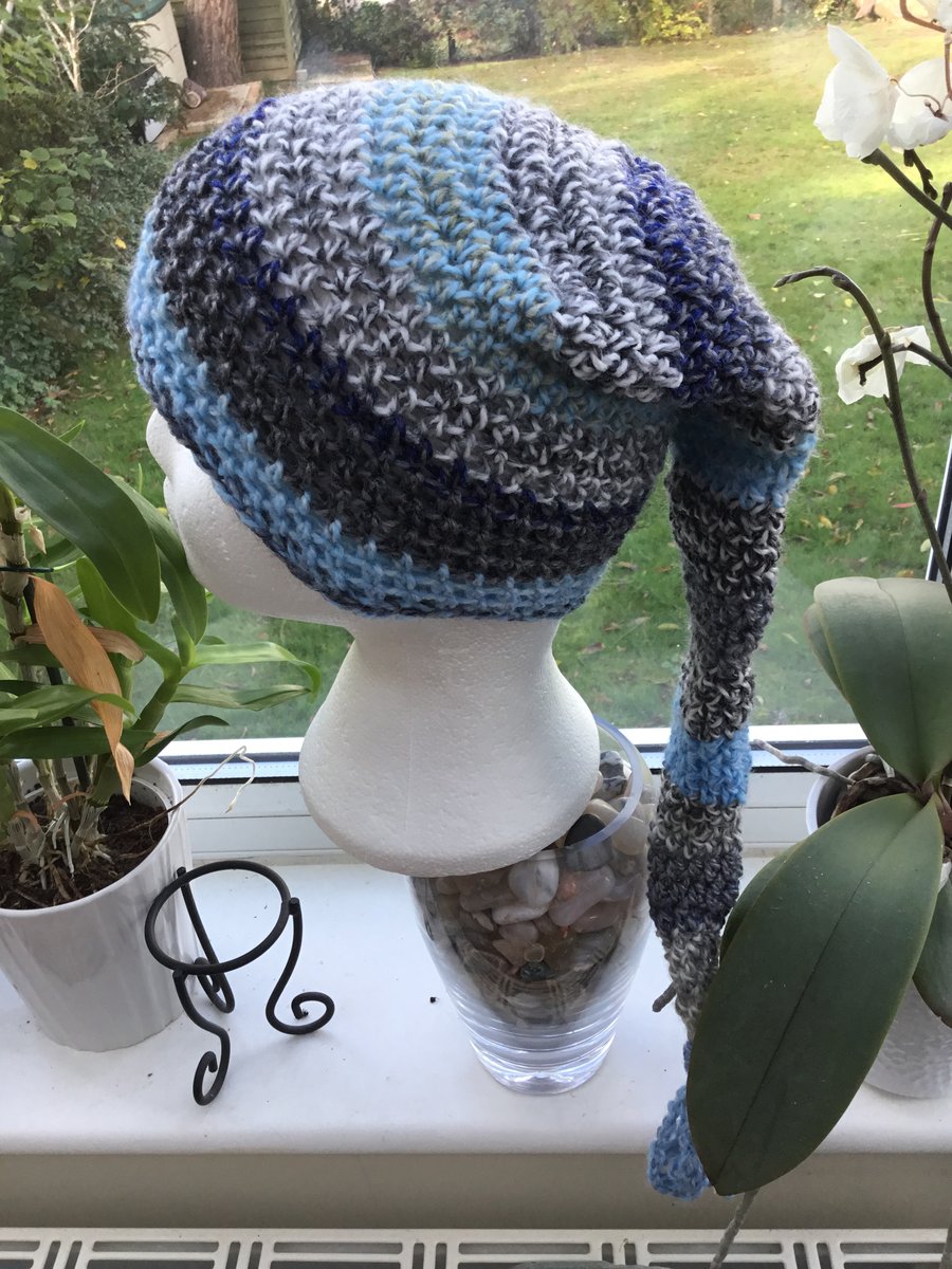 Wee Willy Winky!  Child’s Long Length Crocheted Striped Hat with Tassel.