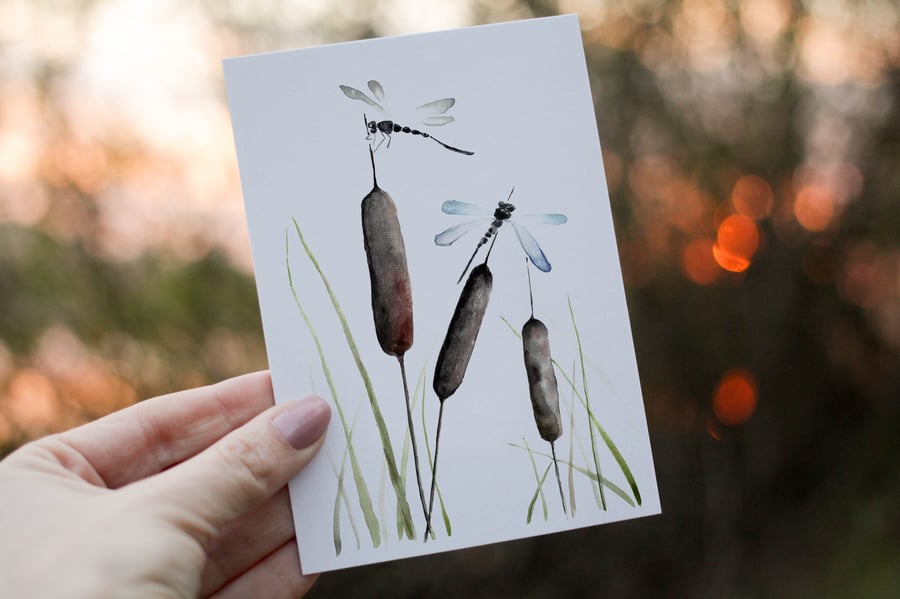 Dragonfly Birthday Card, Bull Rushes Birthday Card, Personalized Dragonfly Card