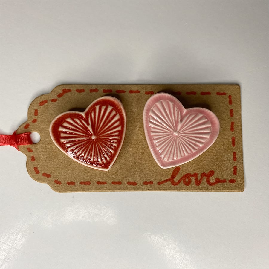 Ceramic love heart magnets set of two