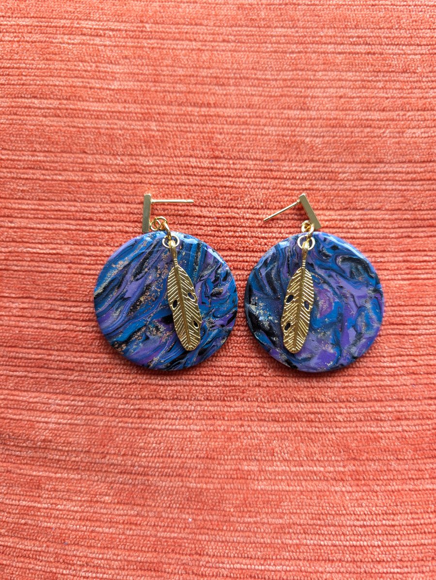 Yzma inspired large circle feather earrings 1