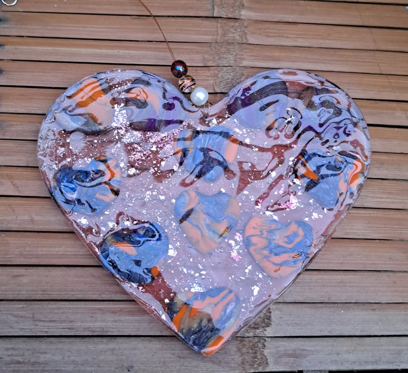 One of a kind resin hanging heart Hearts within a heart