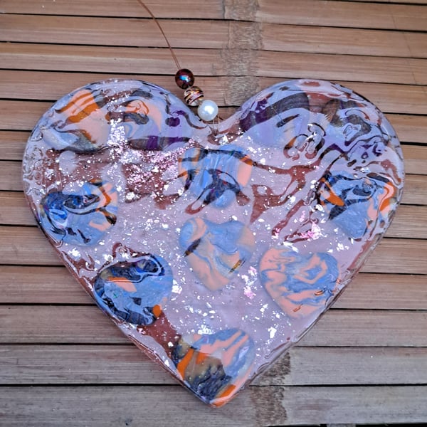 One of a kind resin hanging heart Hearts within a heart