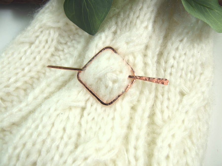 Small Shawl Pin, Copper Square Ring and Pin, Scarf or Cardigan Clasp