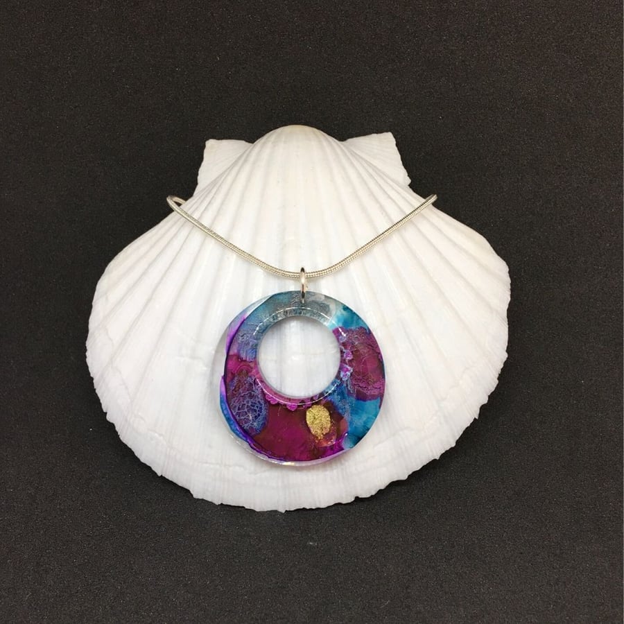 Resin and ink donut style necklace