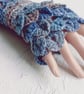 Blue and Grey Dragonscale Fingerless Gloves, Womens Wool Handwarmers - Image 2