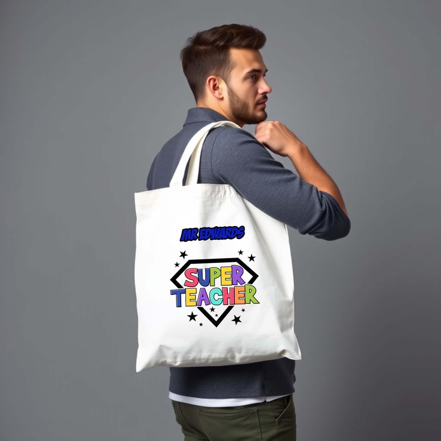 Personalized "Super Teacher" Tote Bag - Comic Book Style Custom Gift for Teacher