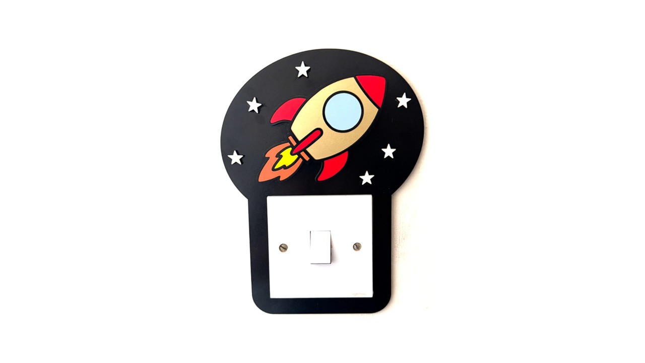 Rocket ship in outer space - kids bedroom light switch surround FREE UK SHIPPING