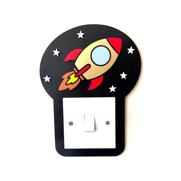 Rocket ship in outer space - kids bedroom light switch surround FREE UK SHIPPING
