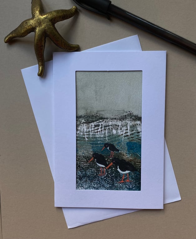 Oyster catchers hand made greetings card