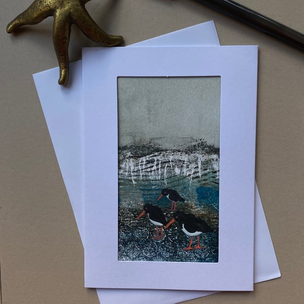 Oyster catchers hand made greetings card