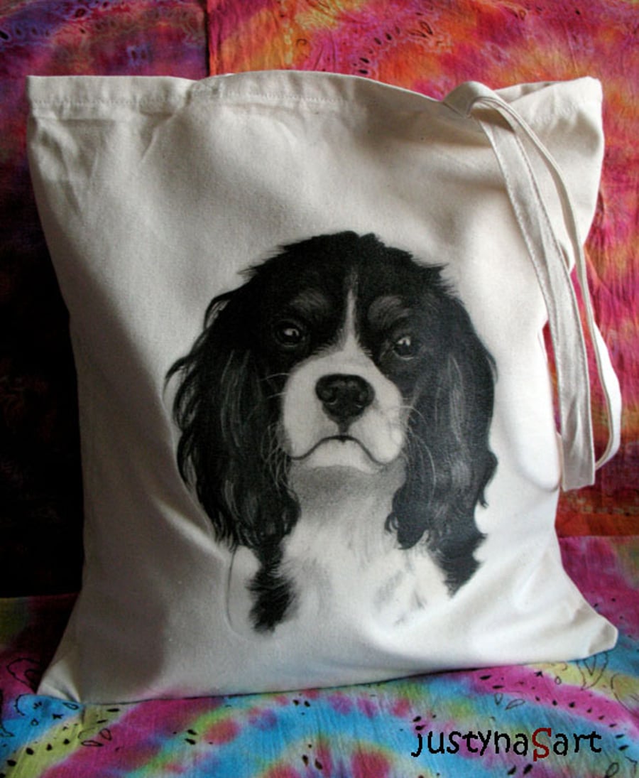 King Charles Spaniel cotton tote bag - dog art