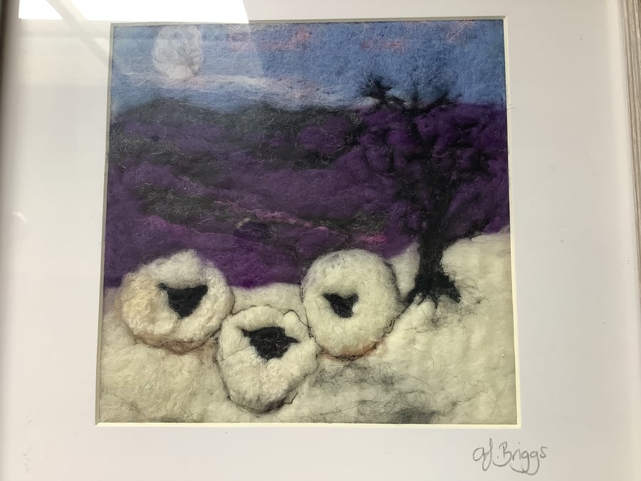Snuggling Sheep Textile Art
