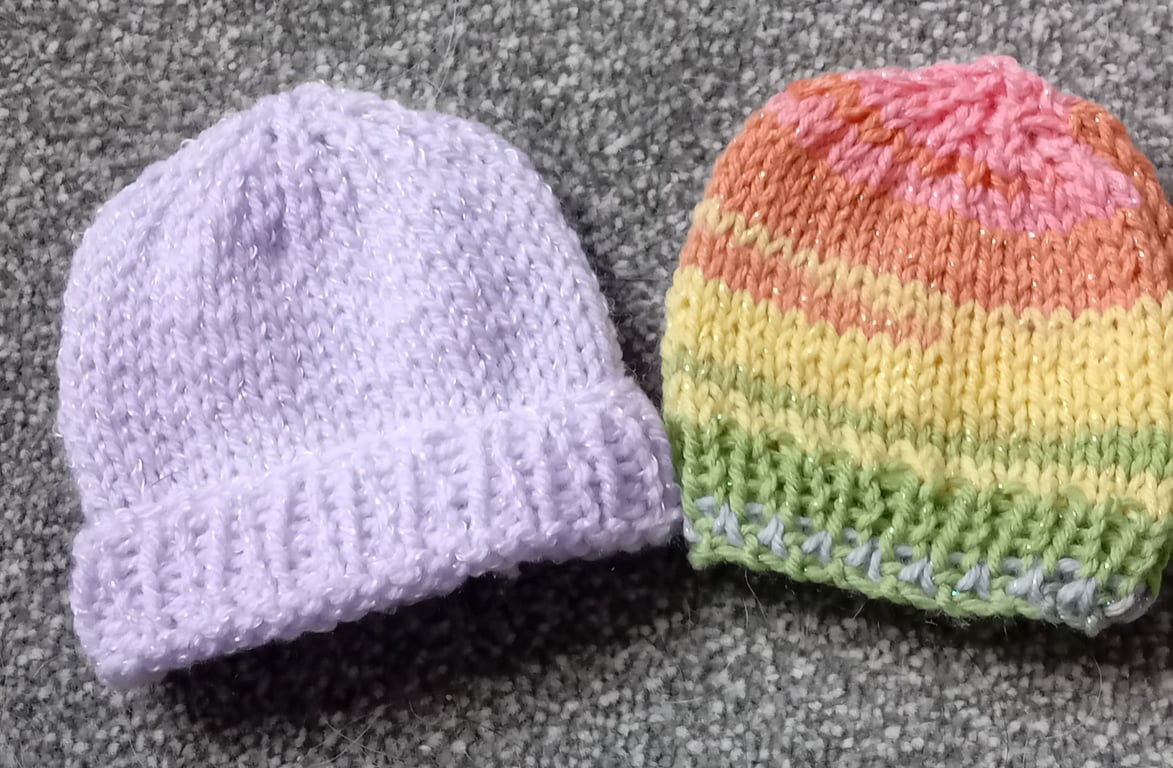 Hand Knitted Baby Hat for Premature Babies made with Sparkle Wool