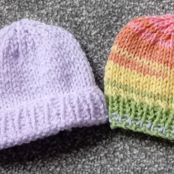 Hand Knitted Baby Hat for Premature Babies made with Sparkle Wool