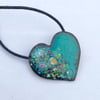 DAINTY ENAMELLED COPPER HEART NECKLACE WITH FLORAL DESIGN