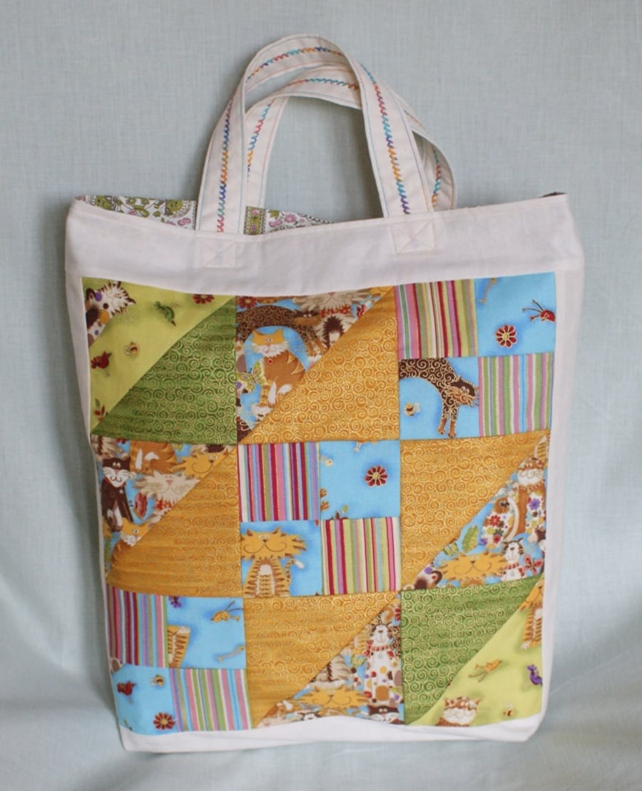 Cats and Butterflies Patchwork Tote Bag