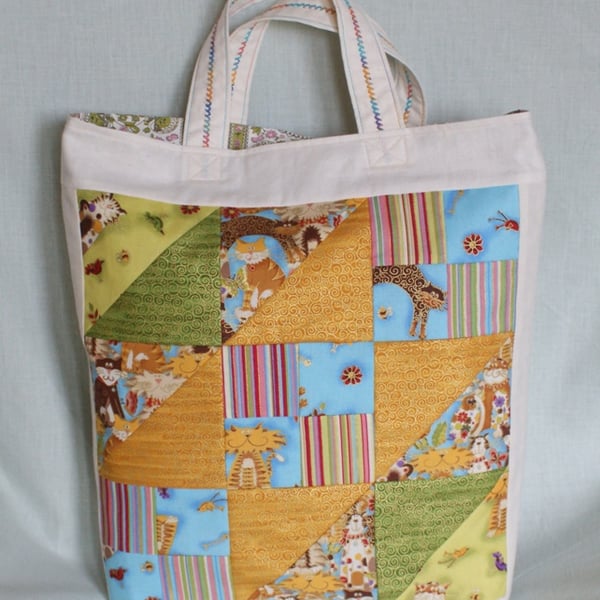Cats and Butterflies Patchwork Tote Bag