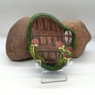 Fairy Door with Glowing Mushrooms Rock Pebble Painting