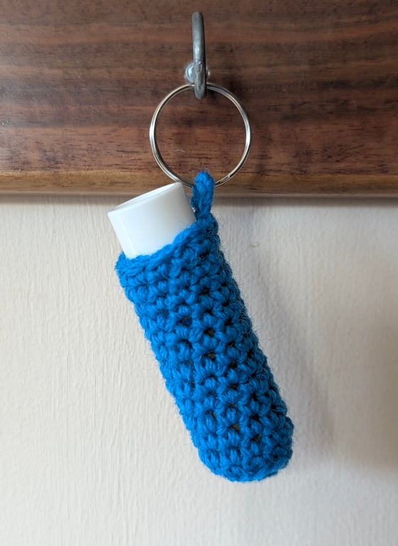 Handmade crochet lipbalm holders used as a keyring - bagcharm - blue
