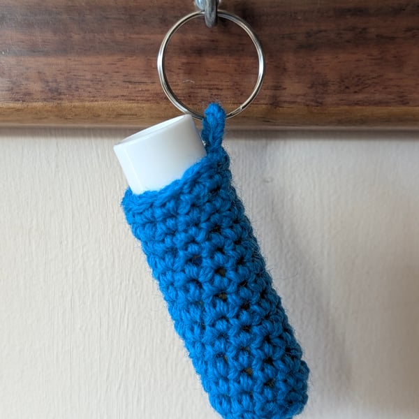 Handmade crochet lipbalm holders used as a keyring - bagcharm - blue
