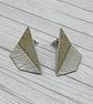 Aluminium Stud Earrings - Lightweight Folded Geometric Shape Hammer Texture Gold - Image 2