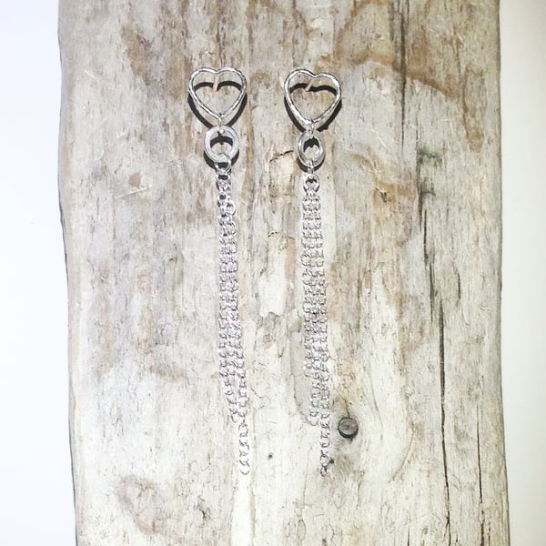 Sterling Silver Heart and Chain Earrings (ERSSSTHT2) - UK Free Post