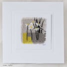 HAND EMBROIDERED GREETING CARD VINTAGE FABRIC DAISIES