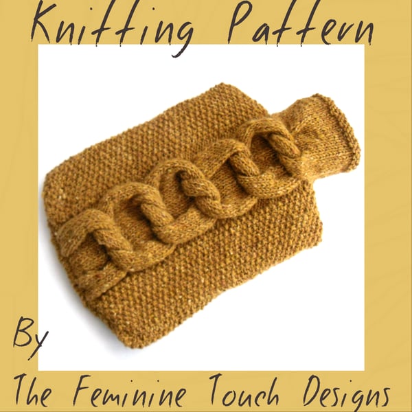 Knitting Pattern for a cable knotted hot water bottle cover 
