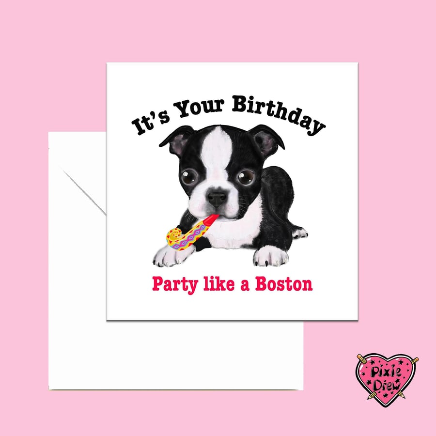 Boston terrier birthday card