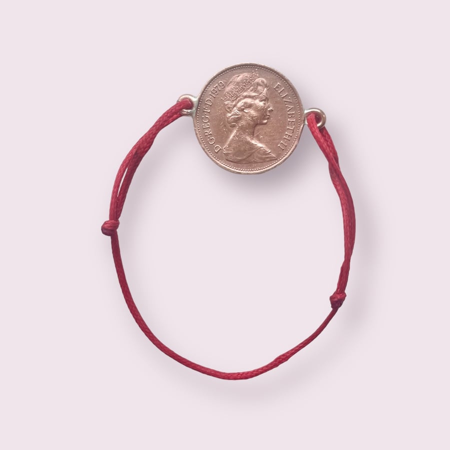 Handmade rose gold coin bracelet 1979, 44th  Birthday gift