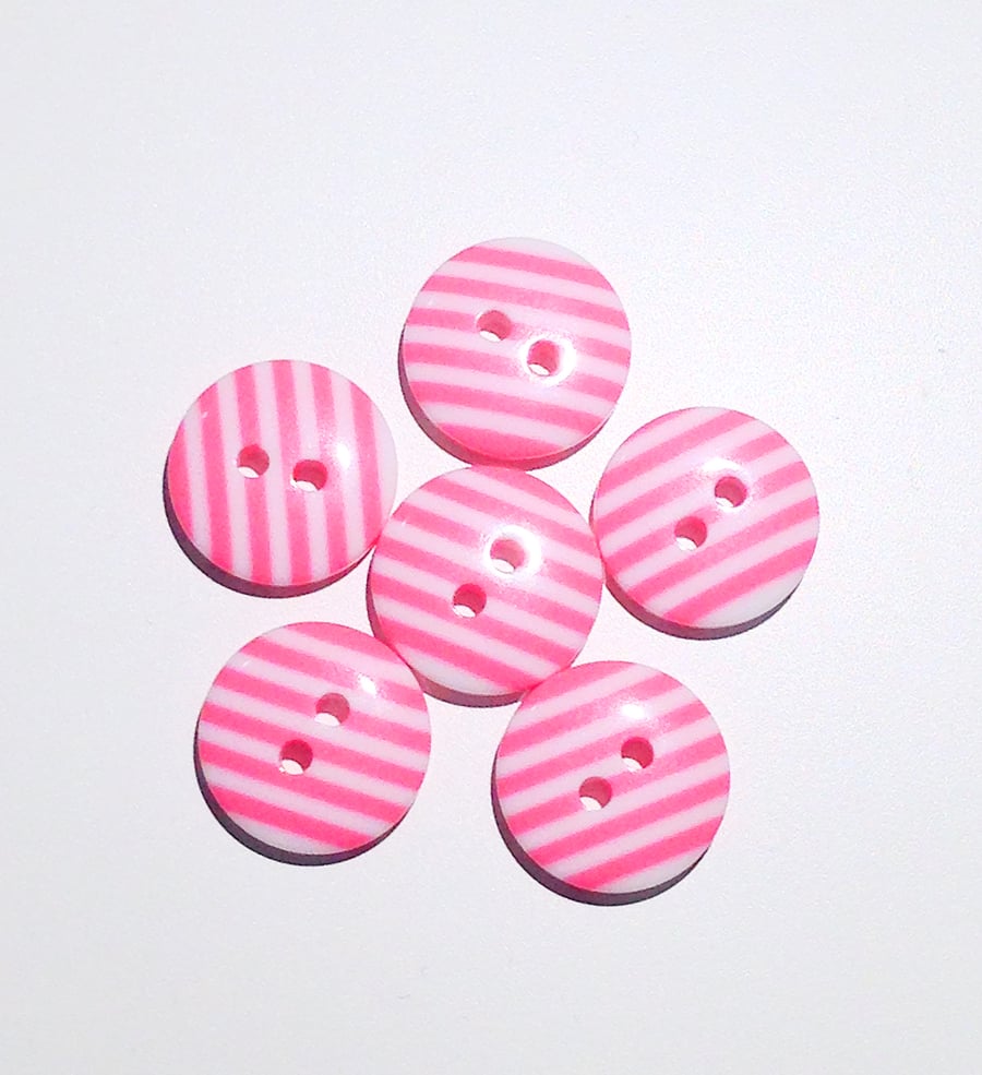 6 x Pink Candy Stripe Buttons 