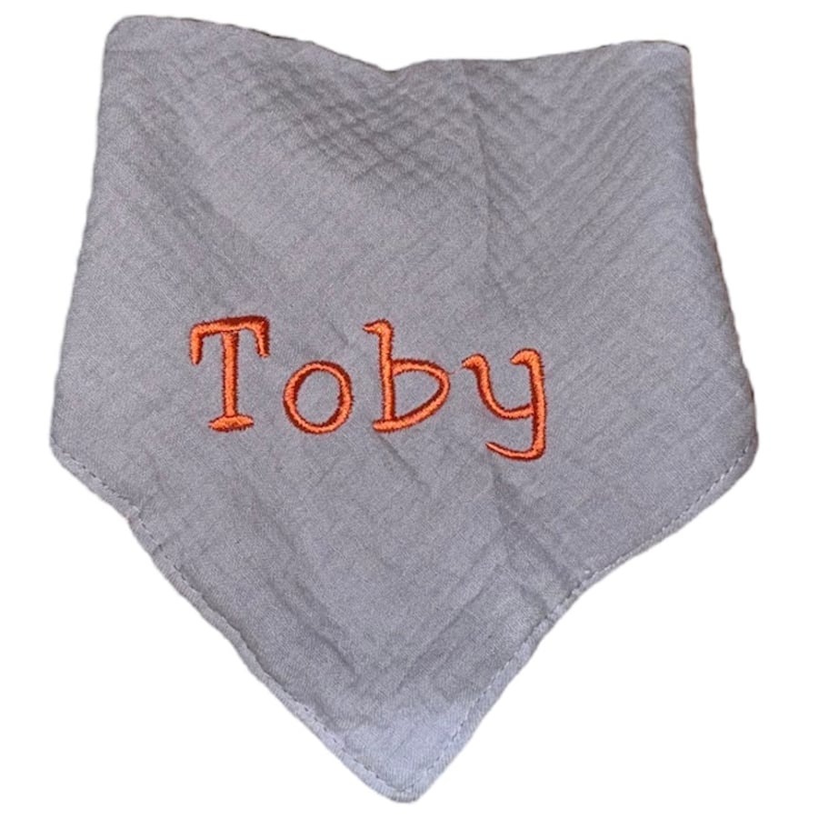 Personalised embroidered muslin bandana dribble bibs