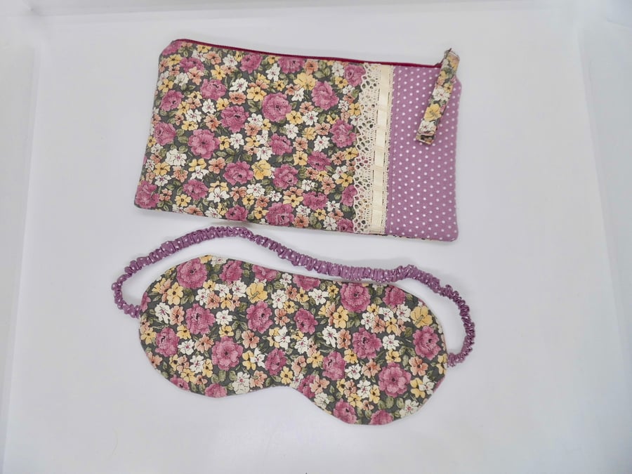 CLEARANCE Make up bag and sleep mask eye mask to match 