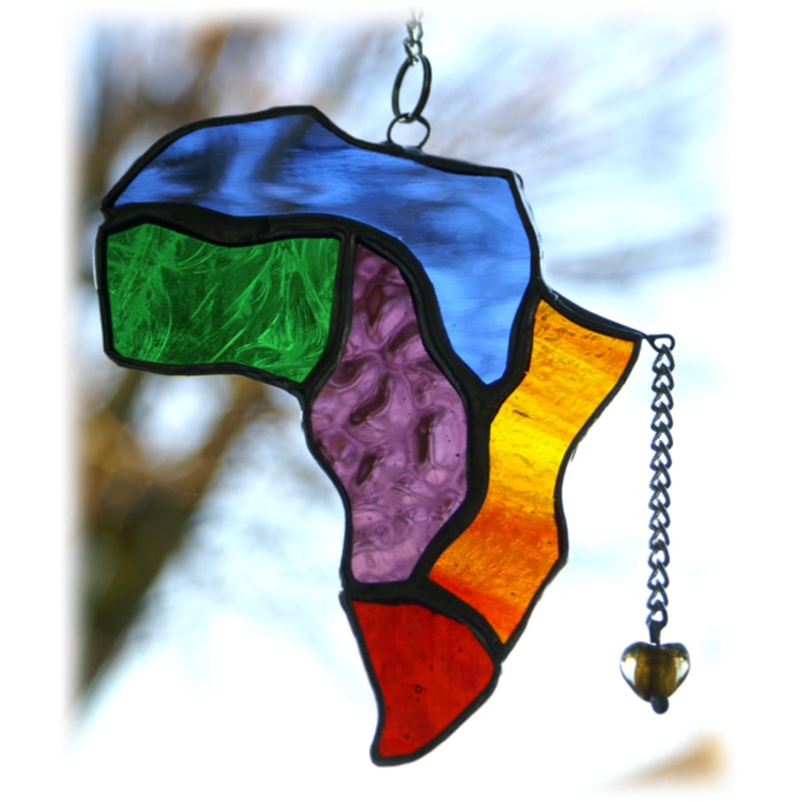 SOLD Africa Suncatcher Stained Glass Rainbow Map 