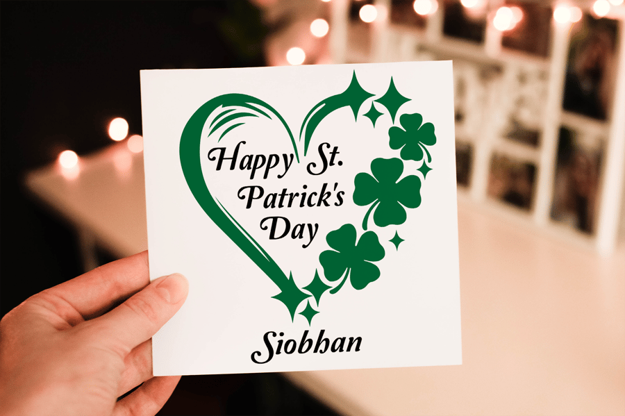 St Patrick's Day Clover Heart Card, Custom Card For St Patrick's Day