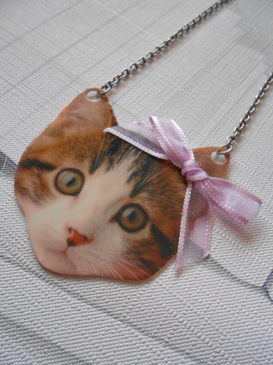 PrittyKitty cat kitten pendant necklace pink bow 
