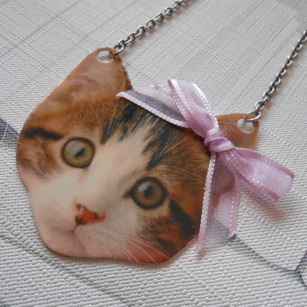 PrittyKitty cat kitten pendant necklace pink bow 