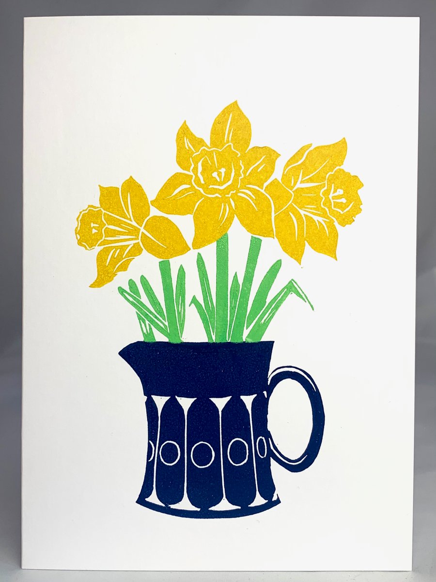 Lino Printed Daffodil Card