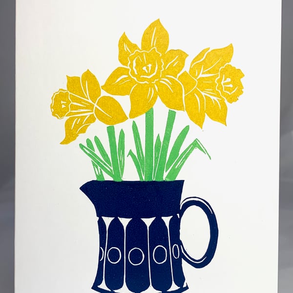 Lino Printed Daffodil Card